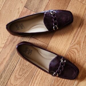 Never Worn: Faux Leather Flats with Memory Foam, Burgundy